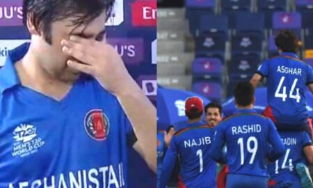 Asghar Afghan in tears after his retirement match