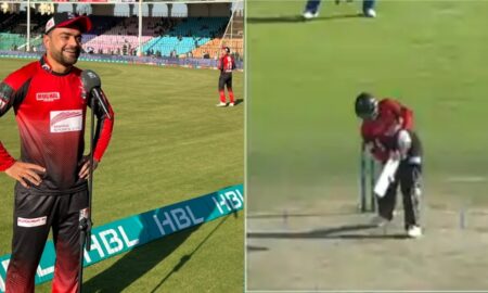देखिए अफगानिस्तान के खिलाड़ी राशिद खान ने पाकिस्तान सुपर लीग में मारा बिना देखे छक्का, वीडियो हो रहा हे वायरल